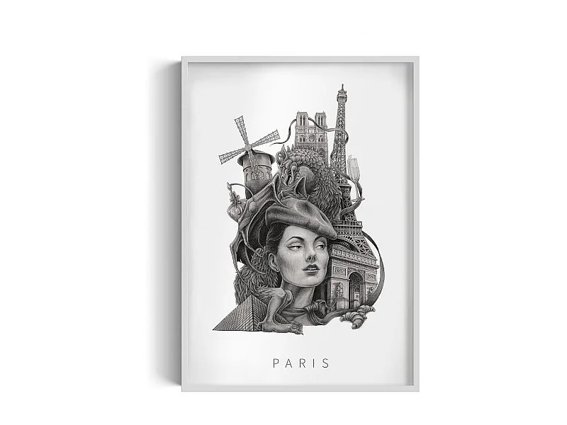 Foto in lijst, moderne Franse decoratie, Parijse kunst witte lijst, minimalistische Parijs print, Parijs design 70x100 cm.