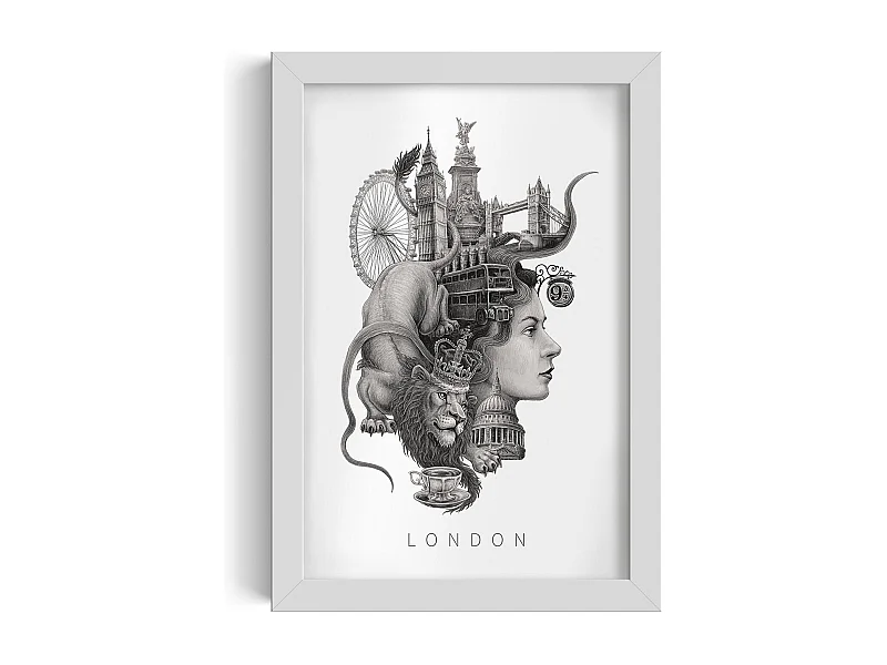 Ingelijste foto, Brits decor, Londense kunst witte lijst, minimalistische Londense print, foto in stedelijke stijl, 20x30 cm.