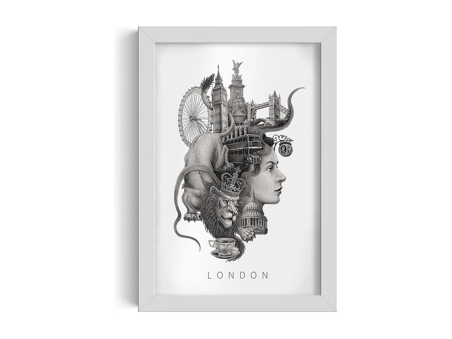 Image encadré, déco britannique, cadre blanc art Londres, imprimé minimaliste de Londres, image de style urbain, 20x30 cm.