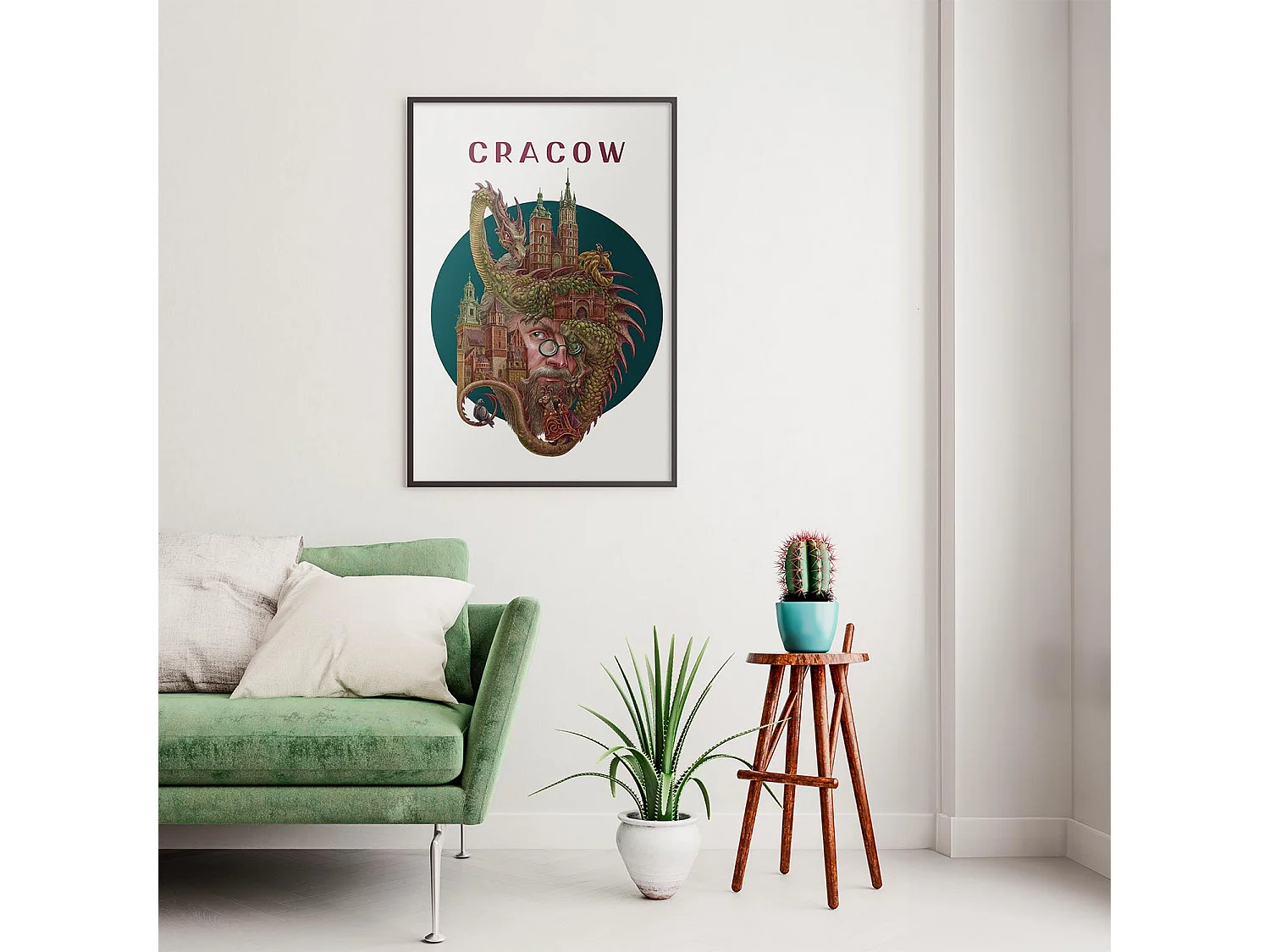 Bild im Rahmen, polnisches Stadtdekor, Bild mit schwarzem Rahmen Krakau, 40x60 cm Krakauer Kunst, urbaner Druck.