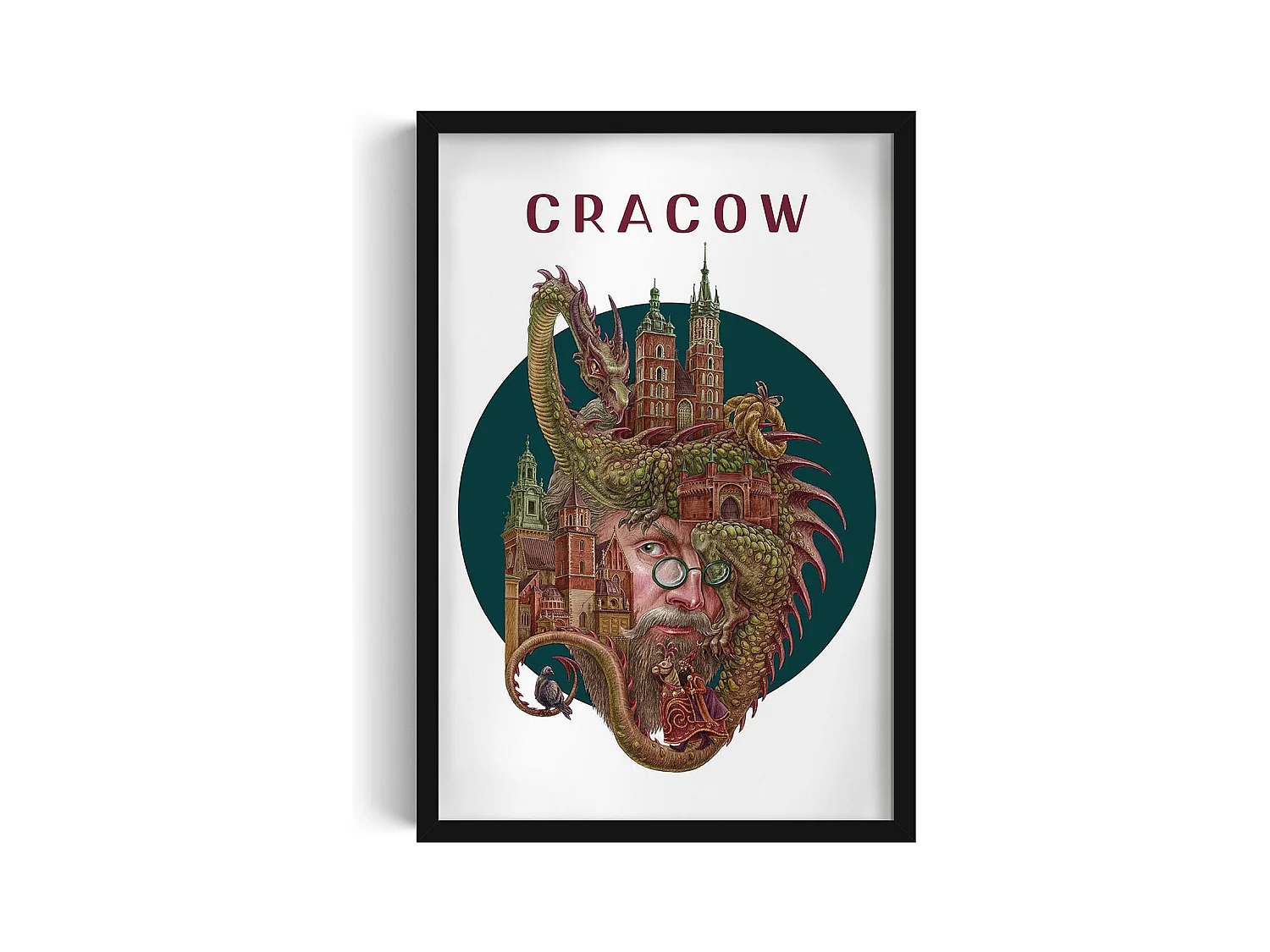 Image dans un cadre, décor de la ville polonaise, image avec cadre noir Cracovie, 40x60 cm Art de Cracovie, imprimé urbain.