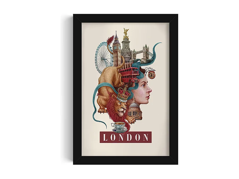 Gerahmtes Bild, Londoner Stadtdekor, schwarzer Rahmen Londoner Kunst, minimalistisches Londoner Stadtbild, 20x30 cm.