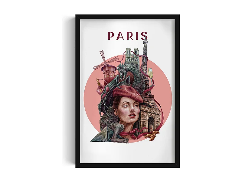 Gerahmtes Bild, französisches Stadtdekor, schwarzes Pariser Rahmenbild, 40x60 cm Pariser Kunst, Pariser Stadtdruck.