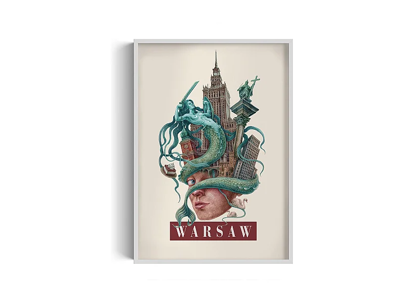 Foto in lijst, modern stedelijk decor, ingelijste kunst van Warschau, minimalistische stedelijke print van Warschau, Warschau ontwerp 70x100 cm.