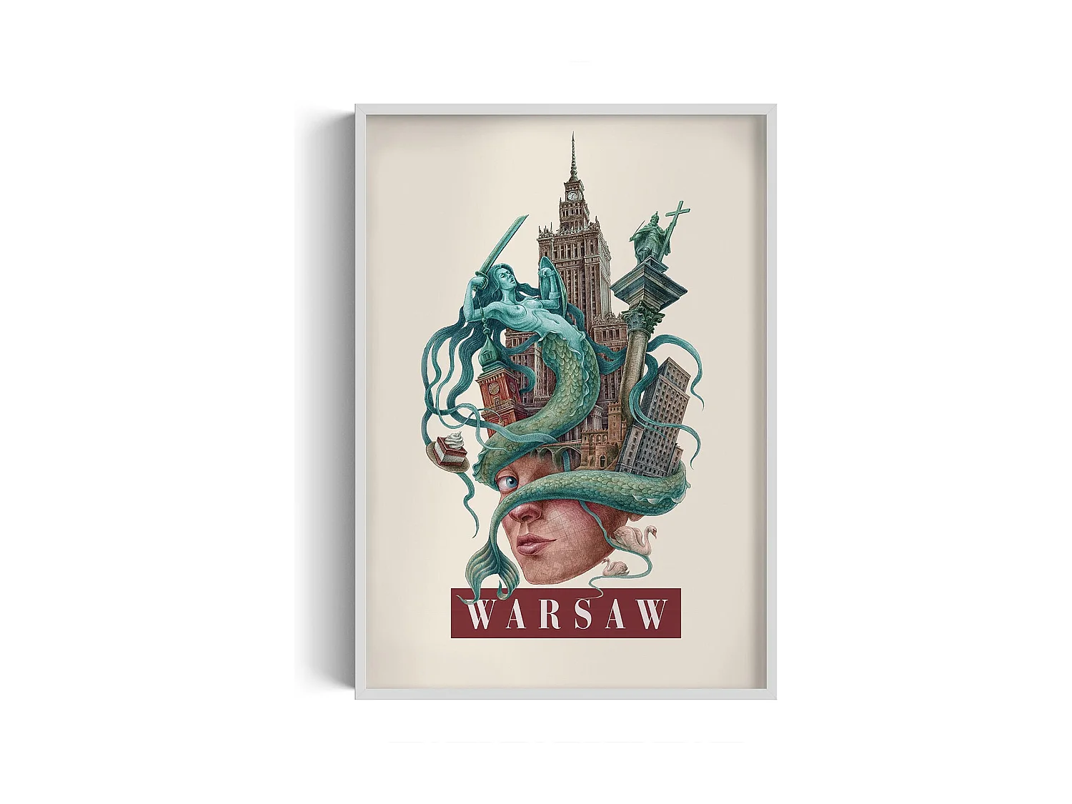 Bild im Rahmen, modernes Stadtdekor, gerahmte Kunst aus Warschau, minimalistischer Stadtdruck aus Warschau, Warschauer Design 70x100 cm.