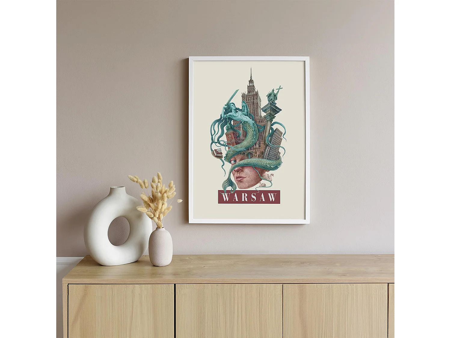 Bild im Rahmen, modernes Stadtdekor, gerahmte Kunst aus Warschau, minimalistischer Stadtdruck aus Warschau, Warschauer Design 70x100 cm.