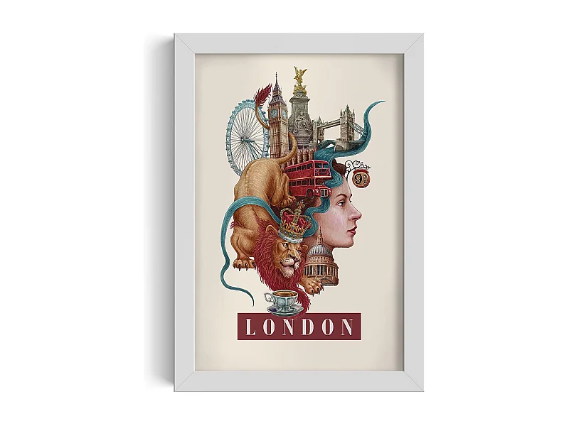 Gerahmtes Bild, Londoner Stadtdekor, weißer Rahmen Londoner Kunst, minimalistisches Londoner Stadtbild, 20x30 cm.