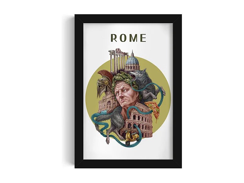 Bild im Rahmen, italienisches Stadtdekor, Rom-Schwarzrahmenbild, 20x30 cm Rom-Kunst, Rom-Stadtdruck.