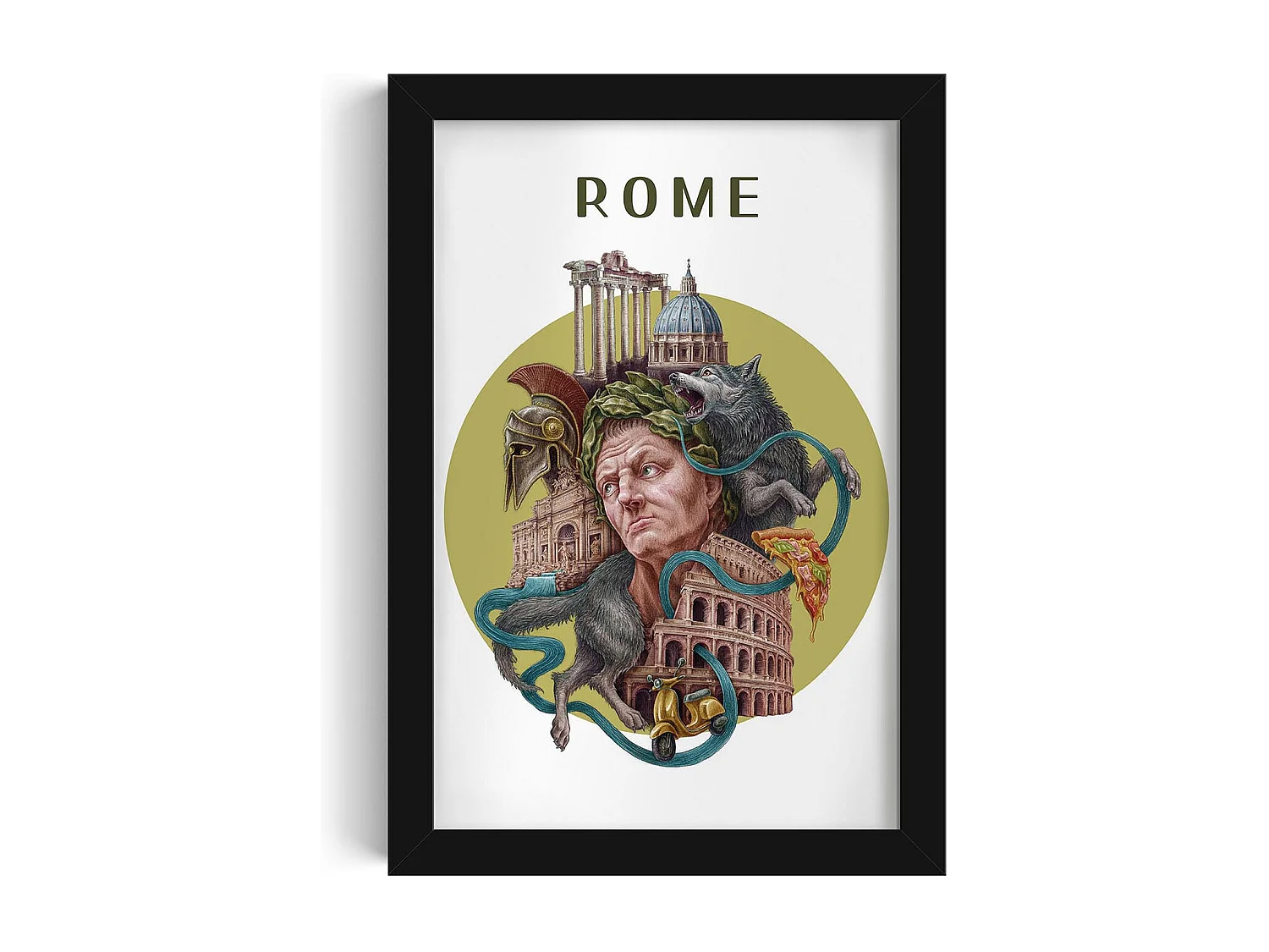 Bild im Rahmen, italienisches Stadtdekor, Rom-Schwarzrahmenbild, 20x30 cm Rom-Kunst, Rom-Stadtdruck.