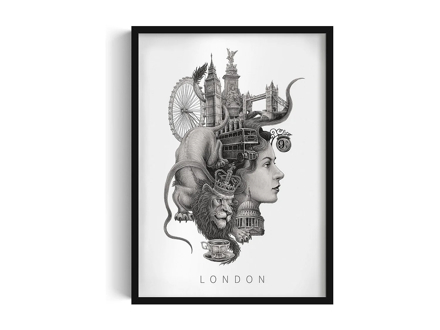 Image encadré, déco britannique, cadre noir art Londres, imprimé minimaliste de Londres, image de style urbain, 50x70 cm.