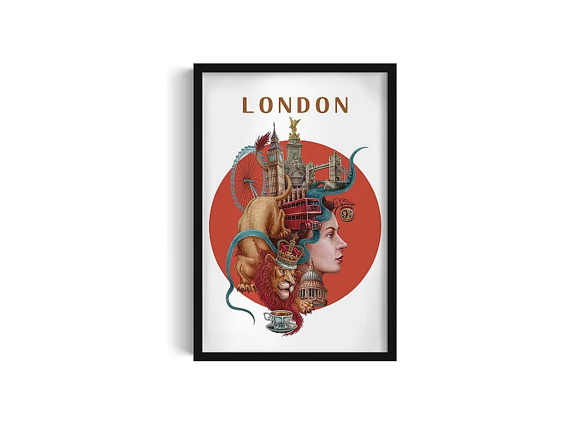 Gerahmtes Bild, britisches Stadtdekor, Londoner schwarzer Rahmen, 40x60 cm Londoner Kunst, Londoner Stadtdruck.