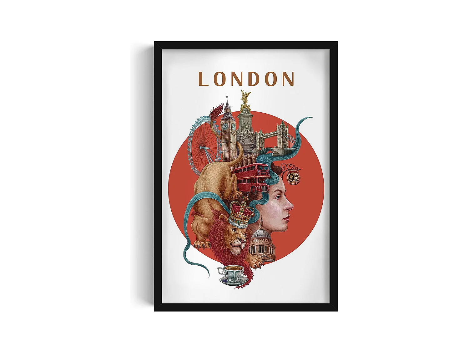 Image encadré, décor de ville britannique, image cadre noir Londres, 40x60 cm art londonien, imprimé urbain Londres.