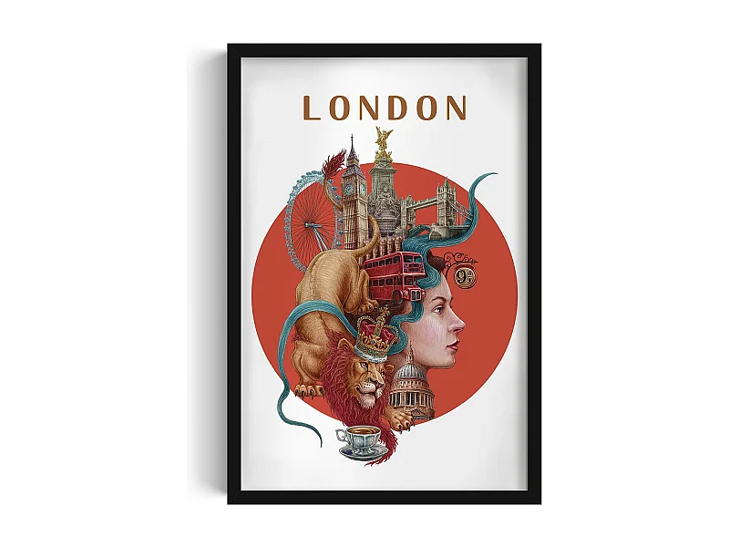 Gerahmtes Bild, britisches Stadtdekor, Londoner schwarzer Rahmen, 40x60 cm Londoner Kunst, Londoner Stadtdruck.