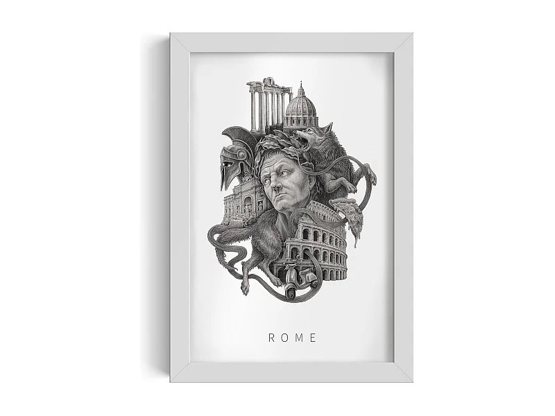 Image dans un cadre, décoration italienne élégante, cadre blanc art Rome, image urbaine de Rome, design Rome 20x30 cm.