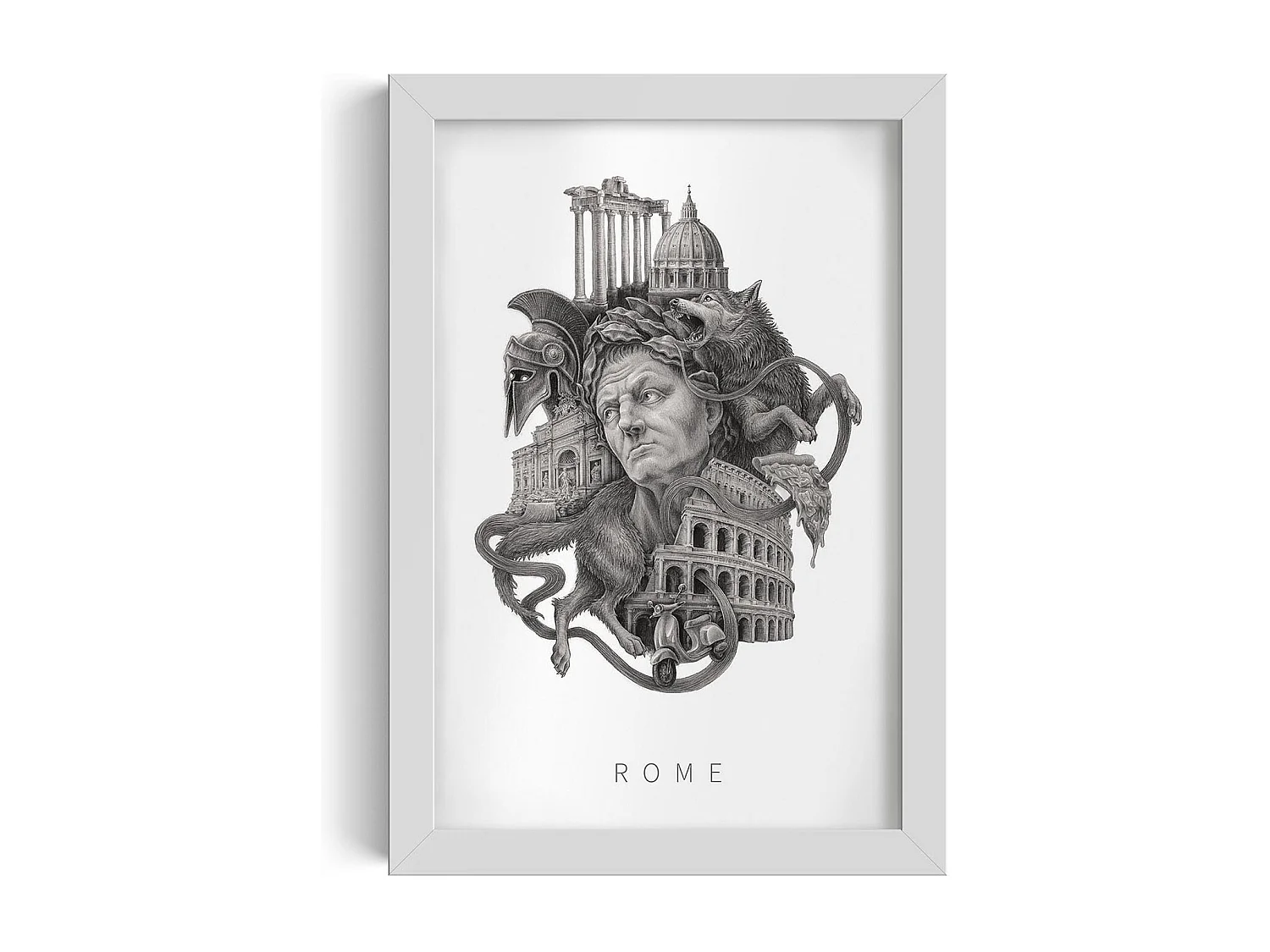 Image dans un cadre, décoration italienne élégante, cadre blanc art Rome, image urbaine de Rome, design Rome 20x30 cm.