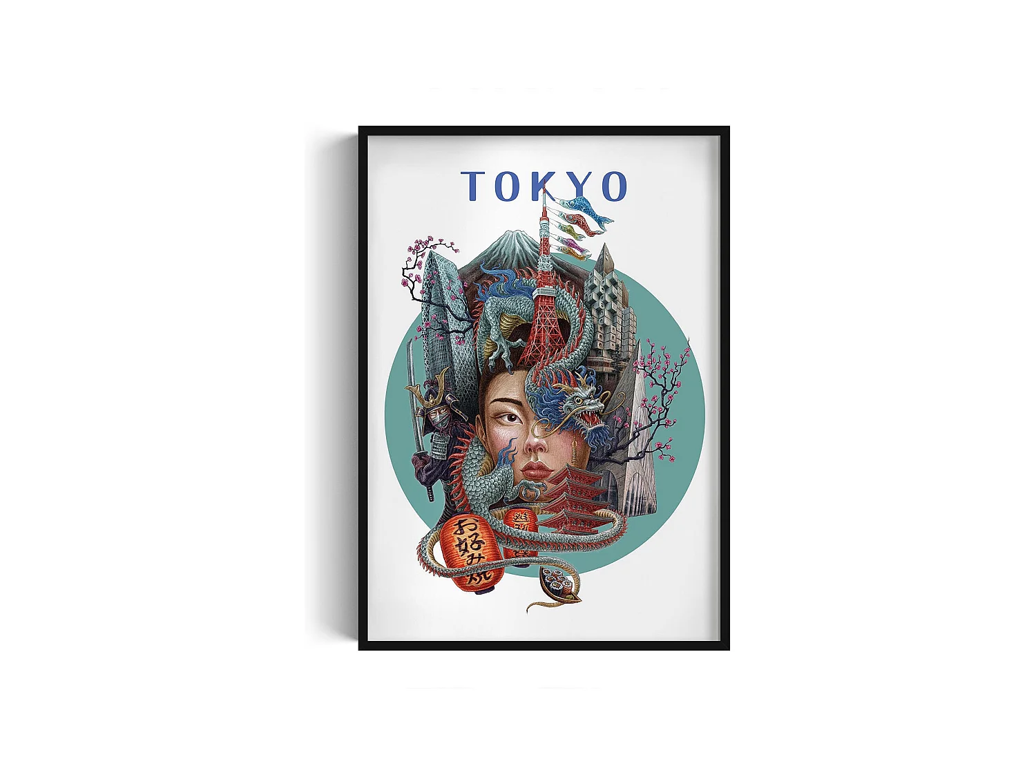 Immagine incorniciata, arredamento della città giapponese, immagine con cornice nera di Tokyo, arte Tokyo 70x100 cm, stampa urbana di Tokyo.
