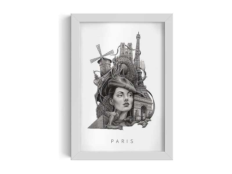 Image dans un cadre, décoration française moderne, cadre blanc art Paris, imprimé Paris minimaliste, design Paris 20x30 cm.
