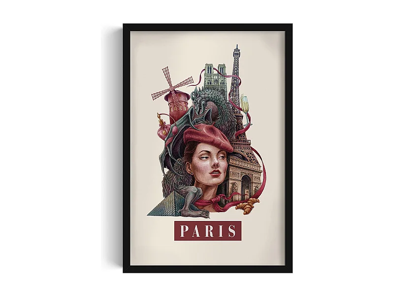 Gerahmtes Bild, elegantes Pariser Stadtdekor, schwarzer Paris-Kunstrahmen, Paris-Druck 40x60 cm, minimalistisches Paris-Bild.