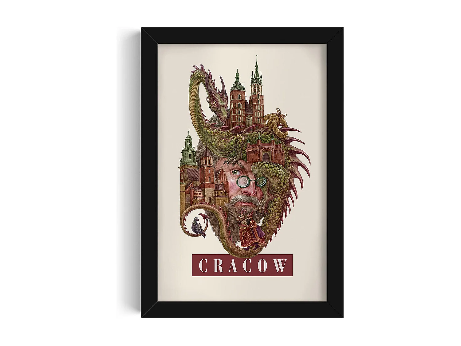 Quadro in cornice, arte moderna polacca, arredamento incorniciato di Cracovia, stampa urbana minimalista di Cracovia, arte da parete 20x30 cm.