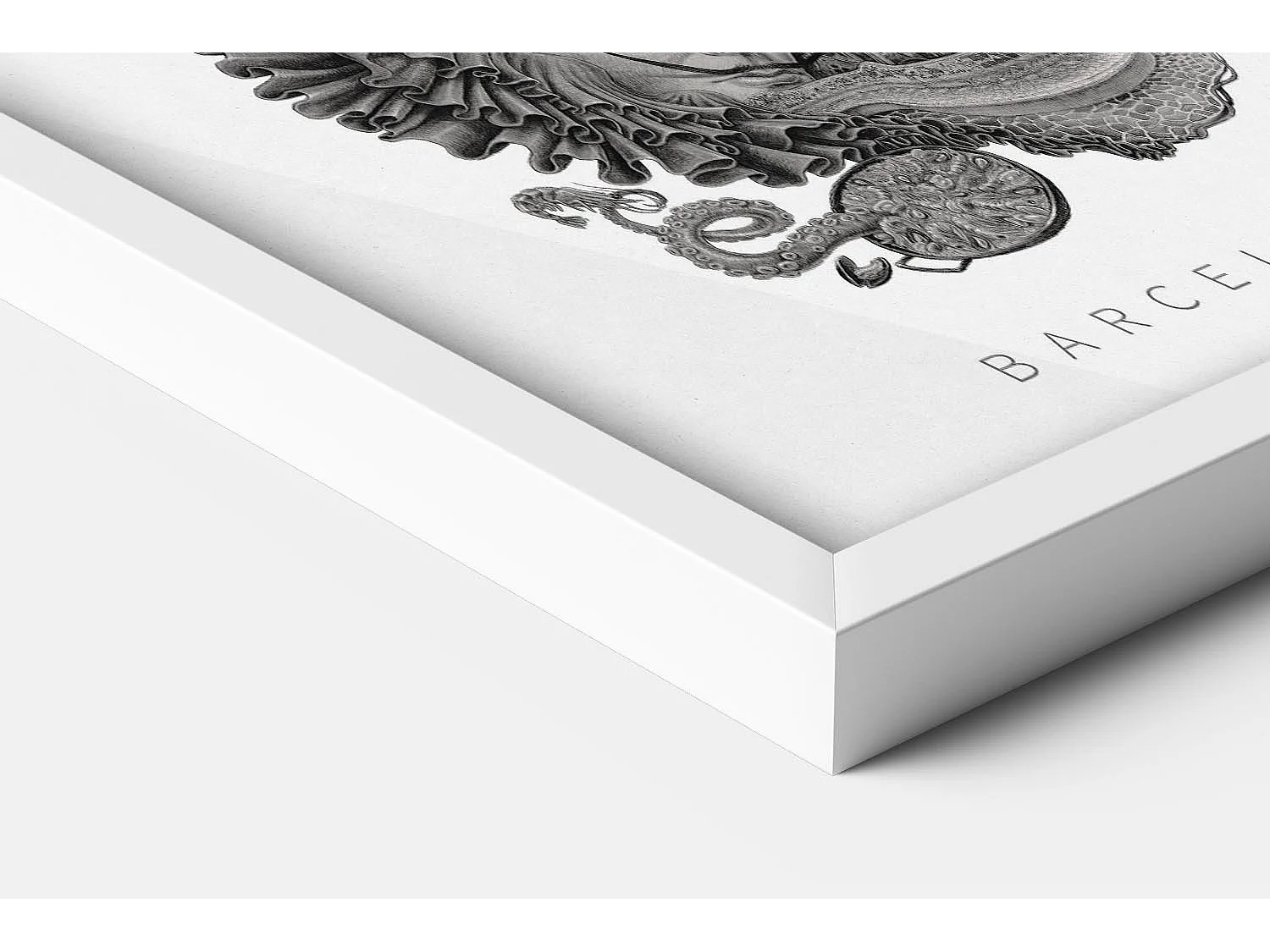 Ingelijste foto, levendig Spaans decor, witte kunstlijst Barcelona, ​​minimalistische stadsprint van Barcelona, ​​40x60 cm.