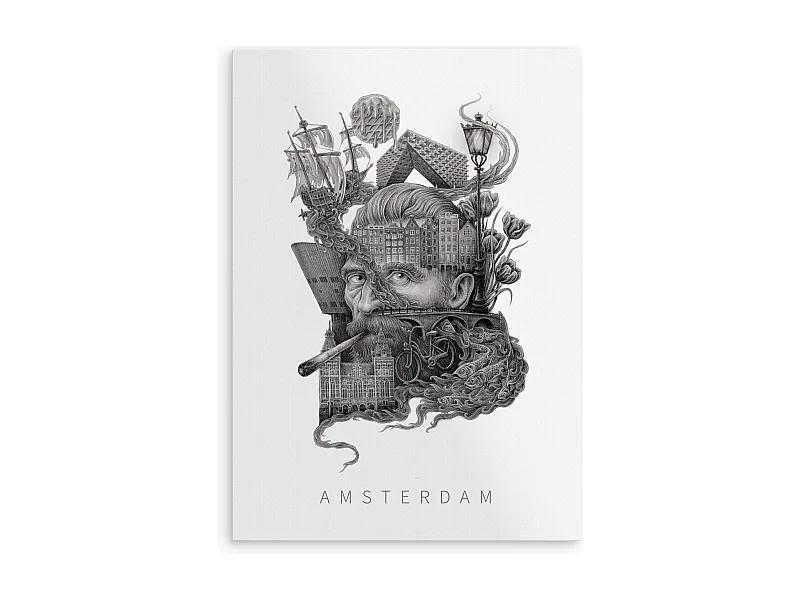 Poster, elegantes niederländisches Dekor, Amsterdamer Kunst, Stadtplakat 21x29,7 cm Amsterdam.