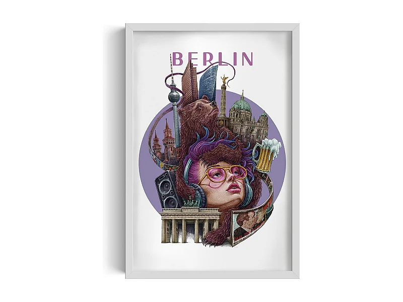 Image encadré, décor de la ville allemande, image à cadre blanc Berlin, 40x60 cm Art berlinois, imprimé urbain.