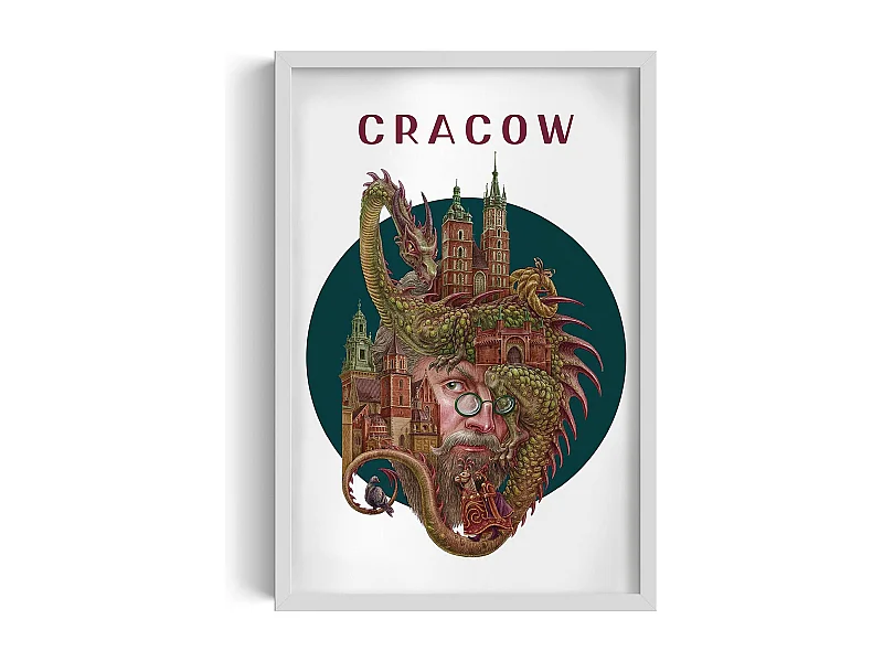Image dans un cadre, décor de la ville polonaise, image avec cadre blanc Cracovie, 40x60 cm Art de Cracovie, imprimé urbain.