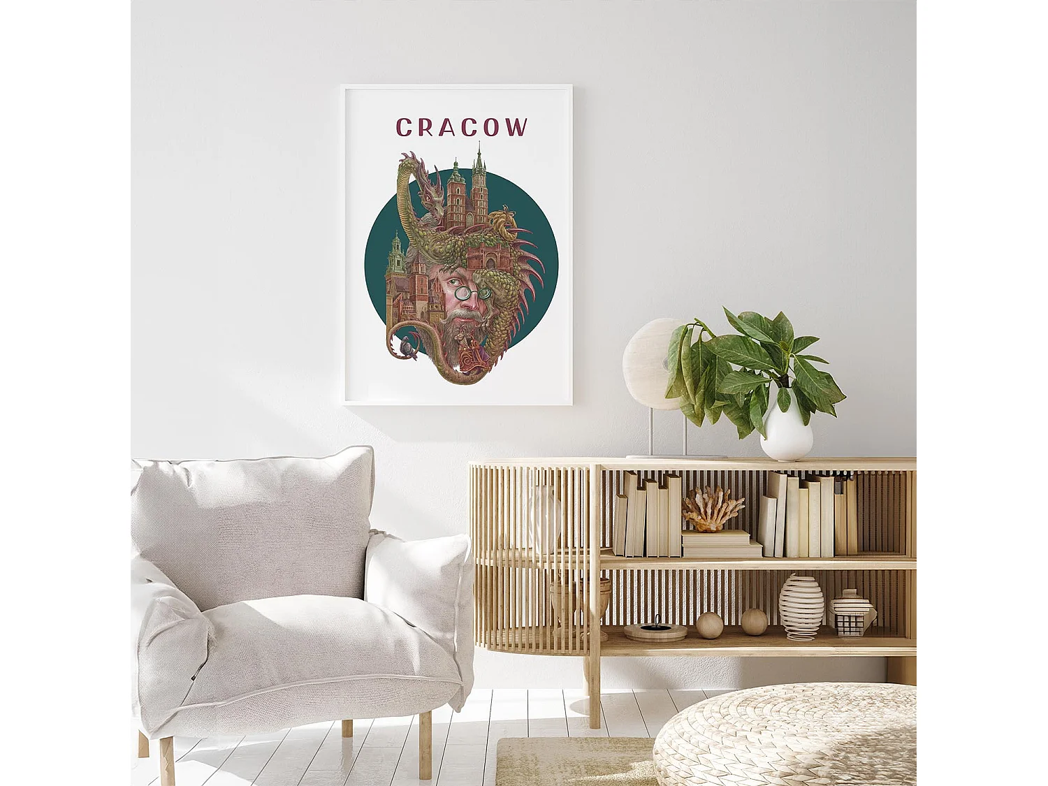 Foto in lijst, Pools stadsdecor, foto met witte lijst Krakau, 40x60 cm Krakau-kunst, stedelijke print.