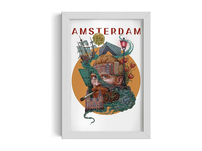 Bild im Rahmen, niederländisches Stadtdekor, Amsterdam weiß gerahmtes Bild, 20x30 cm Amsterdamer Kunst, urbaner Druck.