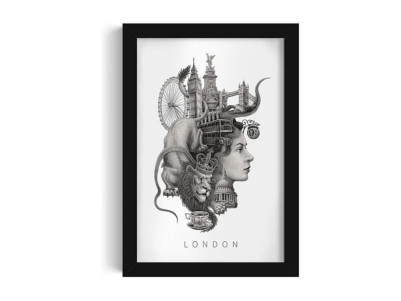 Gerahmtes Bild, britisches Dekor, schwarzer Rahmen der Londoner Kunst, minimalistischer London-Druck, Bild im urbanen Stil, 20x30 cm.