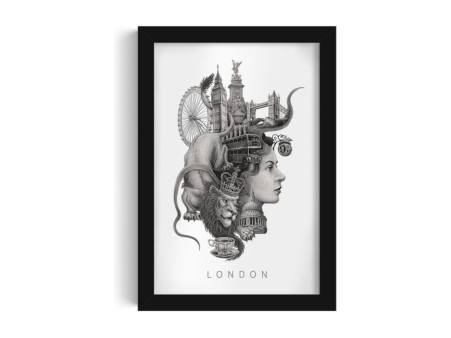 Gerahmtes Bild, britisches Dekor, schwarzer Rahmen der Londoner Kunst, minimalistischer London-Druck, Bild im urbanen Stil, 20x30 cm.