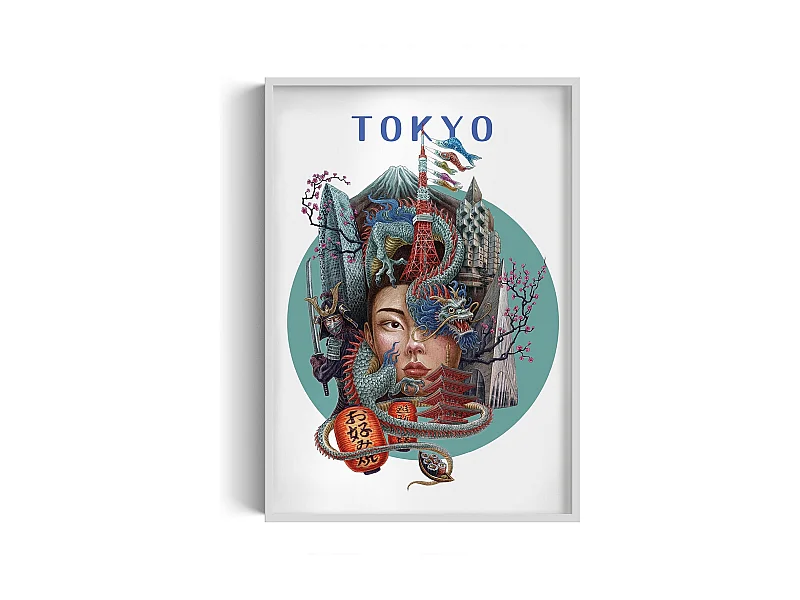 Gerahmtes Bild, japanisches Stadtdekor, weißes Rahmenbild Tokio, 70x100 cm Tokio-Kunst, Tokio-Stadtdruck.