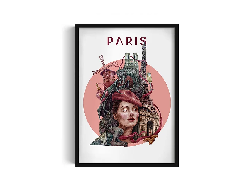 Gerahmtes Bild, französisches Stadtdekor, schwarzes Pariser Rahmenbild, 50x70 cm Pariser Kunst, Pariser Stadtdruck.