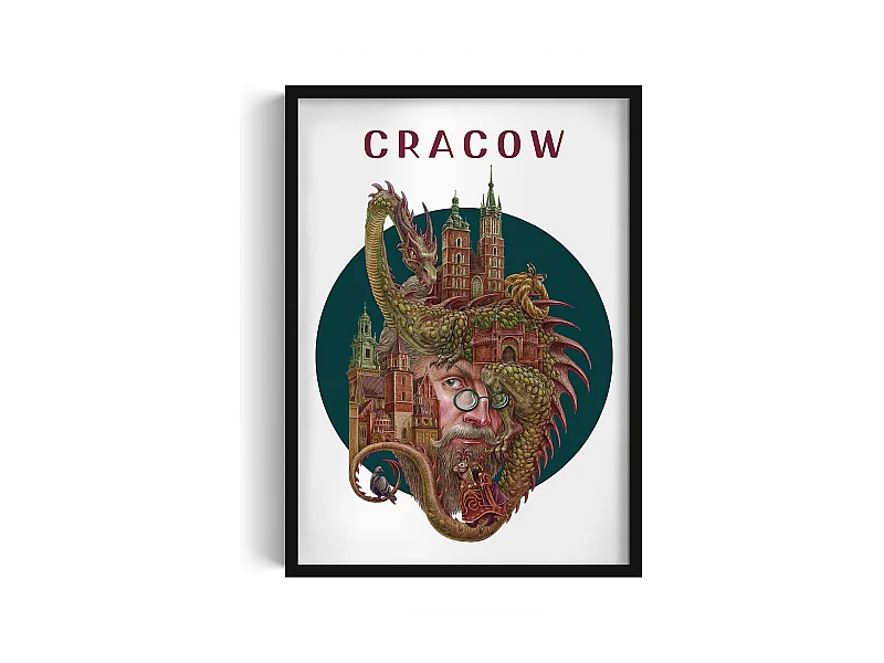 Image dans un cadre, décor de la ville polonaise, image avec cadre noir Cracovie, 50x70 cm Art de Cracovie, imprimé urbain.