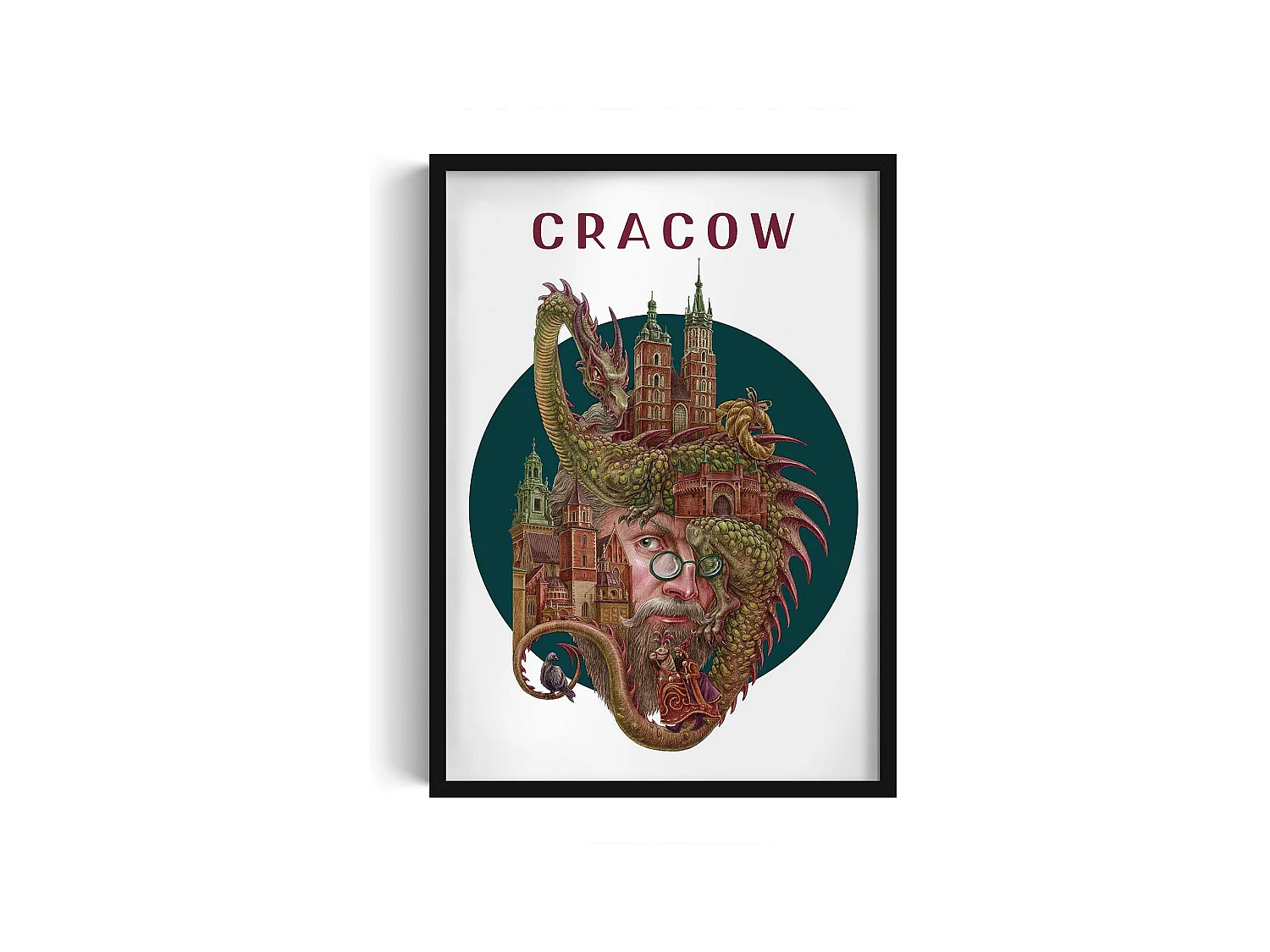Image dans un cadre, décor de la ville polonaise, image avec cadre noir Cracovie, 50x70 cm Art de Cracovie, imprimé urbain.