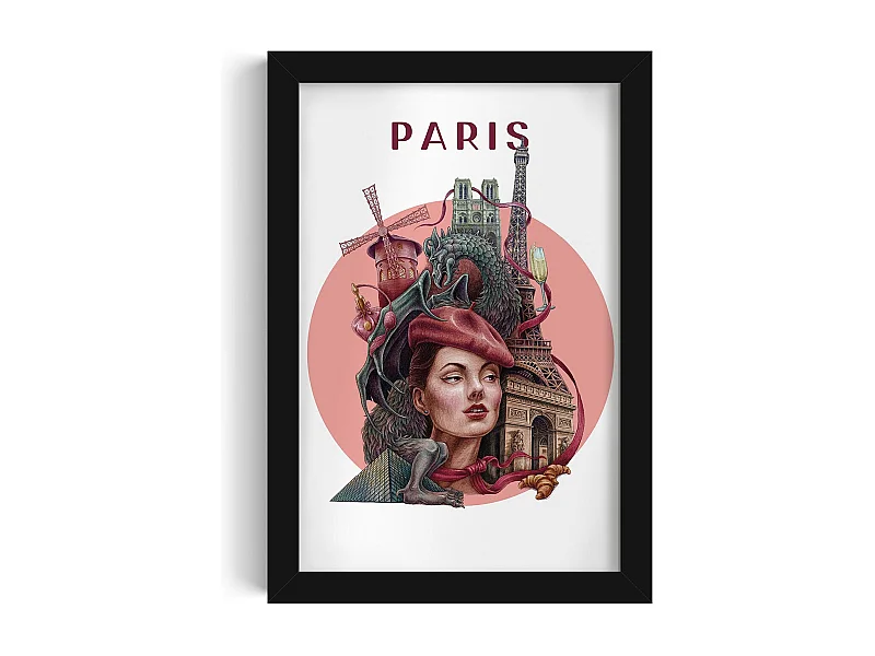 Ingelijste afbeelding, Frans stadsdecor, afbeelding Parijs zwarte lijst, 20x30 cm Parijs kunst, Parijs stedelijke print.