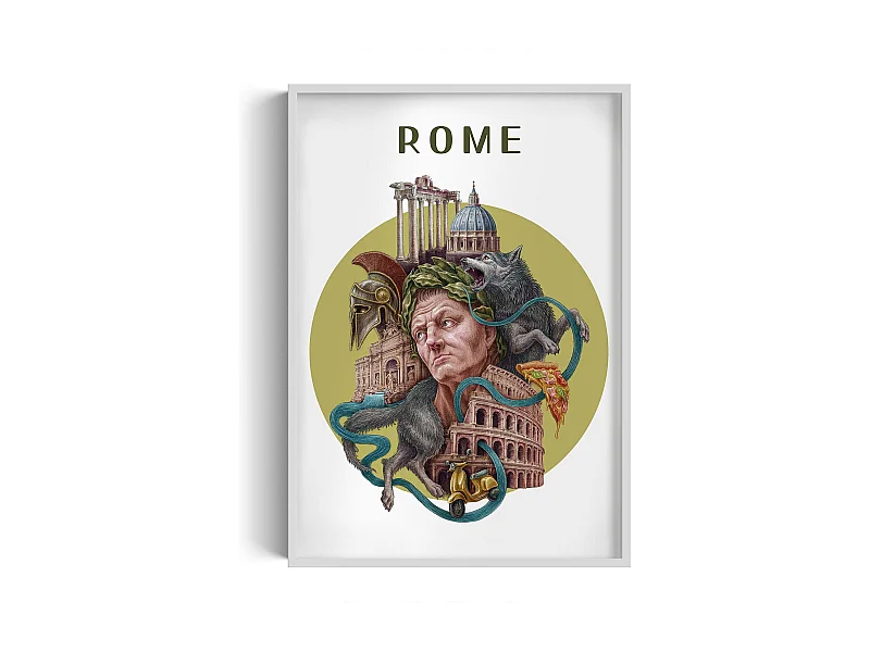 Foto in lijst, Italiaans stadsdecor, Rome witte lijst foto, 70x100 cm Rome kunst, Rome stedelijke print.