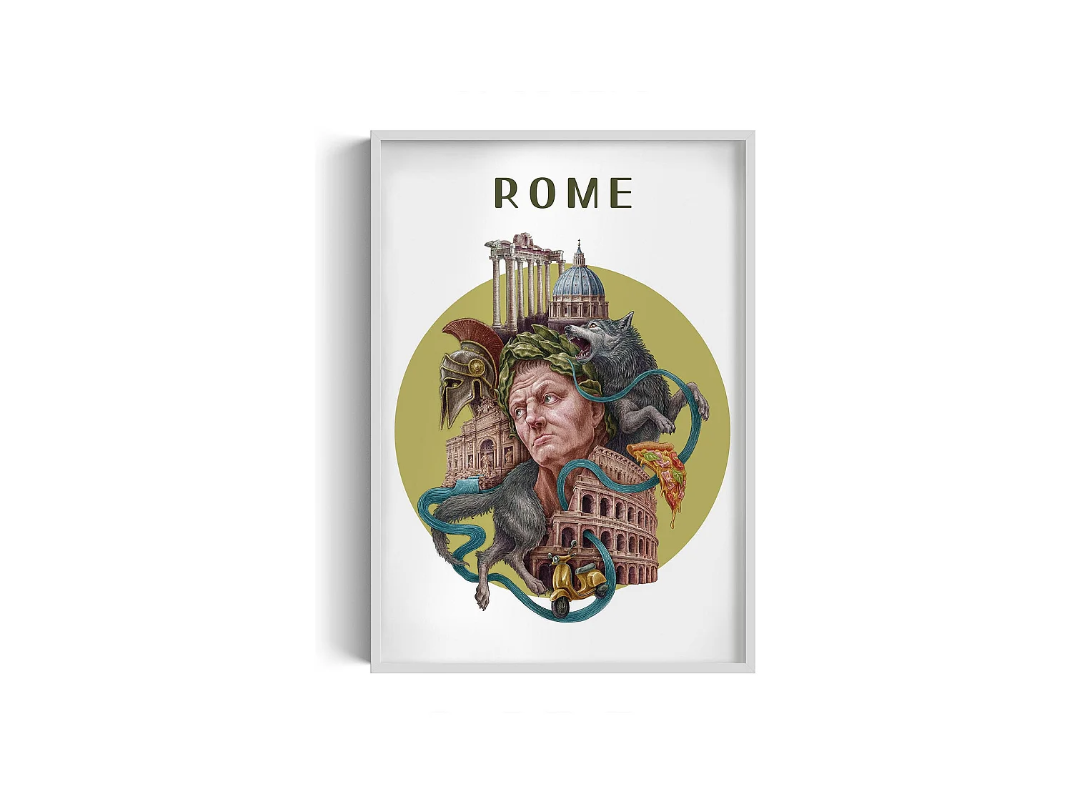 Image dans un cadre, décor de ville italienne, image cadre blanc Rome, 70x100 cm art de Rome, imprimé urbain Rome.