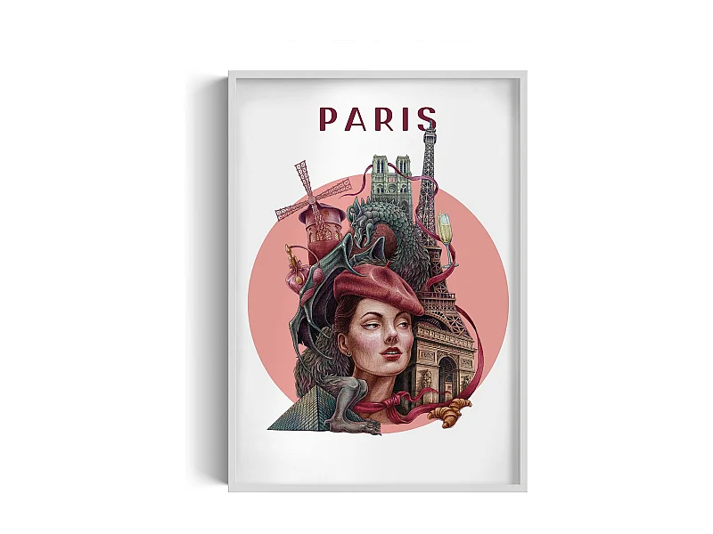 Image encadré, déco ville française, image cadre blanc Paris, 70x100 cm Paris art, imprimé urbain Paris.