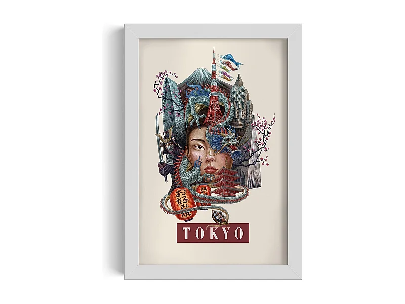 Image encadré, déco ville japonaise, imprimé Tokyo cadre blanc, image Tokyo style urbain, 20x30 cm.