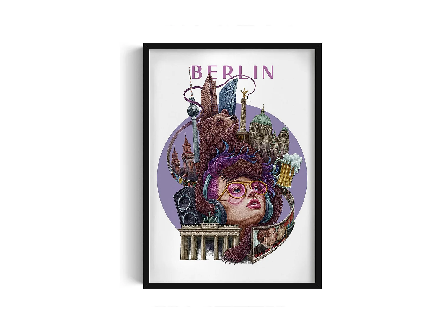 Gerahmtes Bild, deutsches Stadtdekor, schwarz gerahmtes Bild Berlin, 50x70 cm Berlin-Kunst, urbaner Druck.