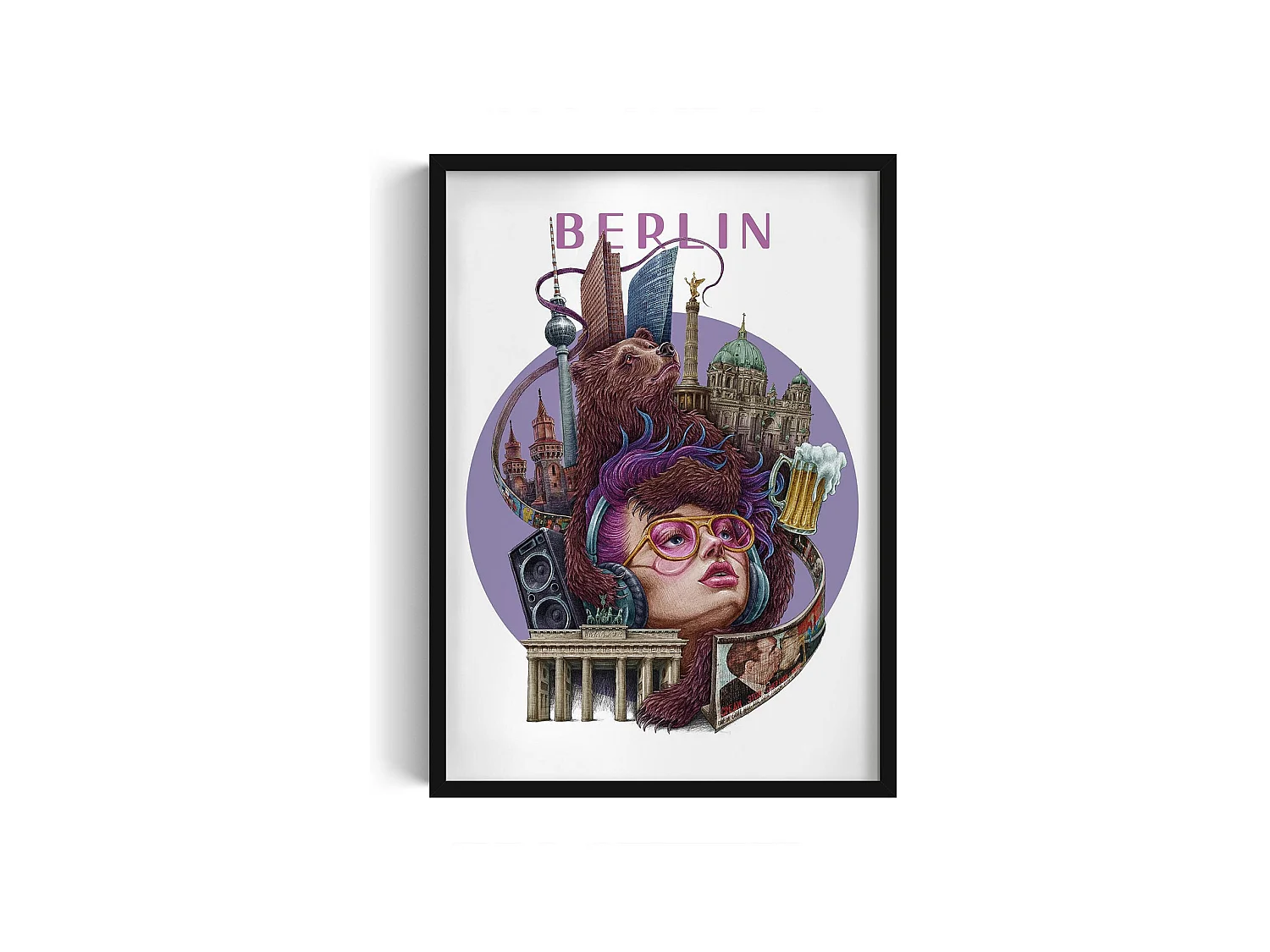 Image encadré, décor de la ville allemande, image à cadre noir Berlin, 50x70 cm Art berlinois, imprimé urbain.