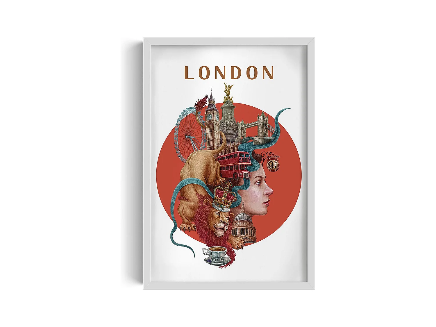 Image encadré, décor de ville britannique, image cadre blanc Londres, 40x60 cm art londonien, imprimé urbain Londres.