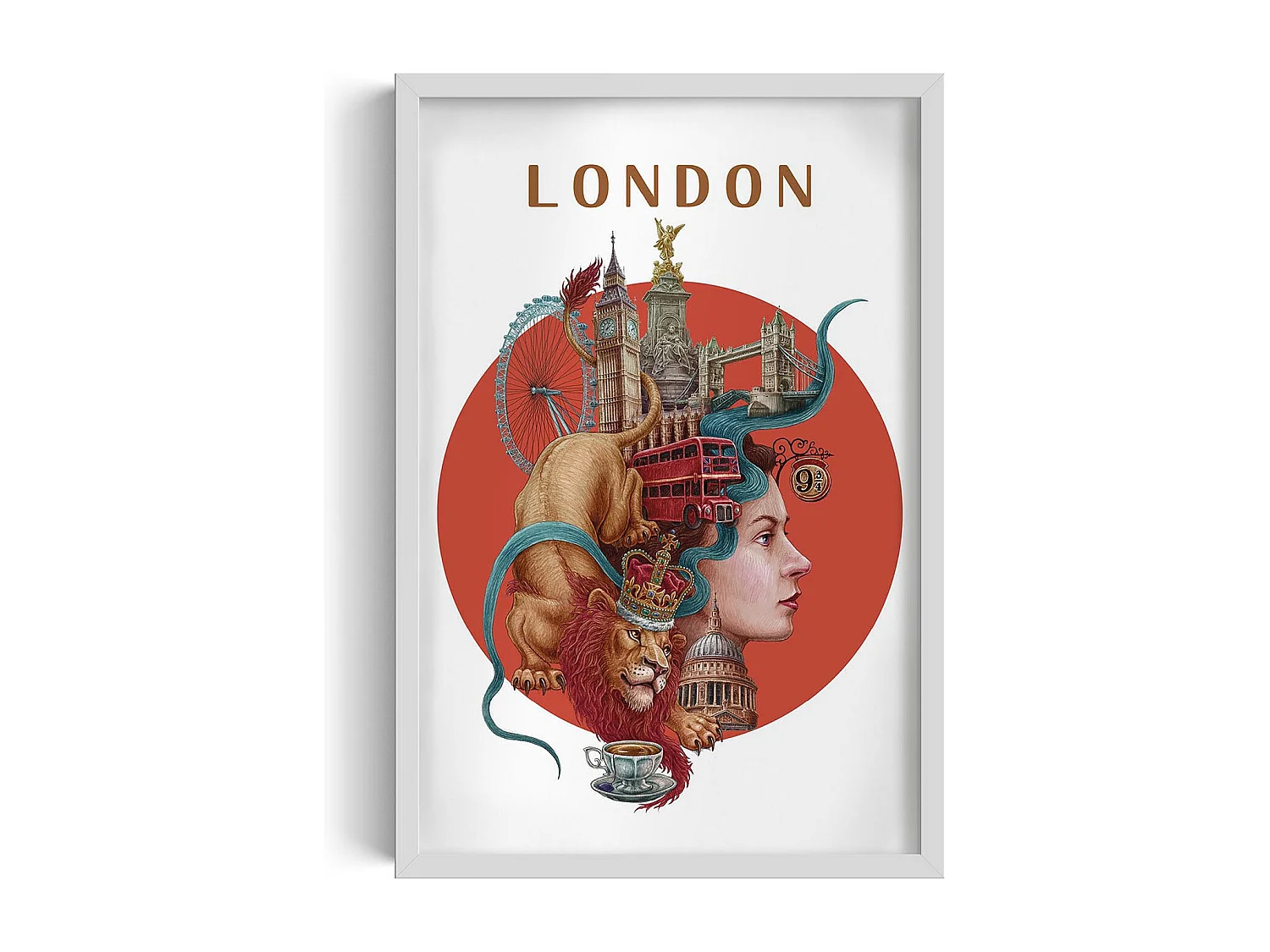 Image encadré, décor de ville britannique, image cadre blanc Londres, 40x60 cm art londonien, imprimé urbain Londres.