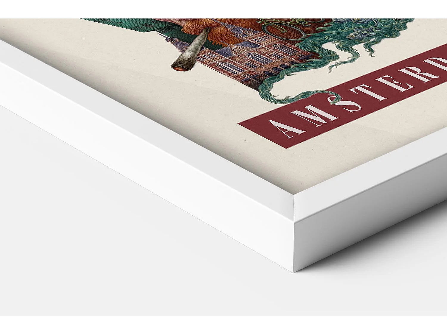 Image dans un cadre, décor hollandais moderne, cadre blanc art d'Amsterdam, image urbaine d'Amsterdam, impression 50x70 cm.