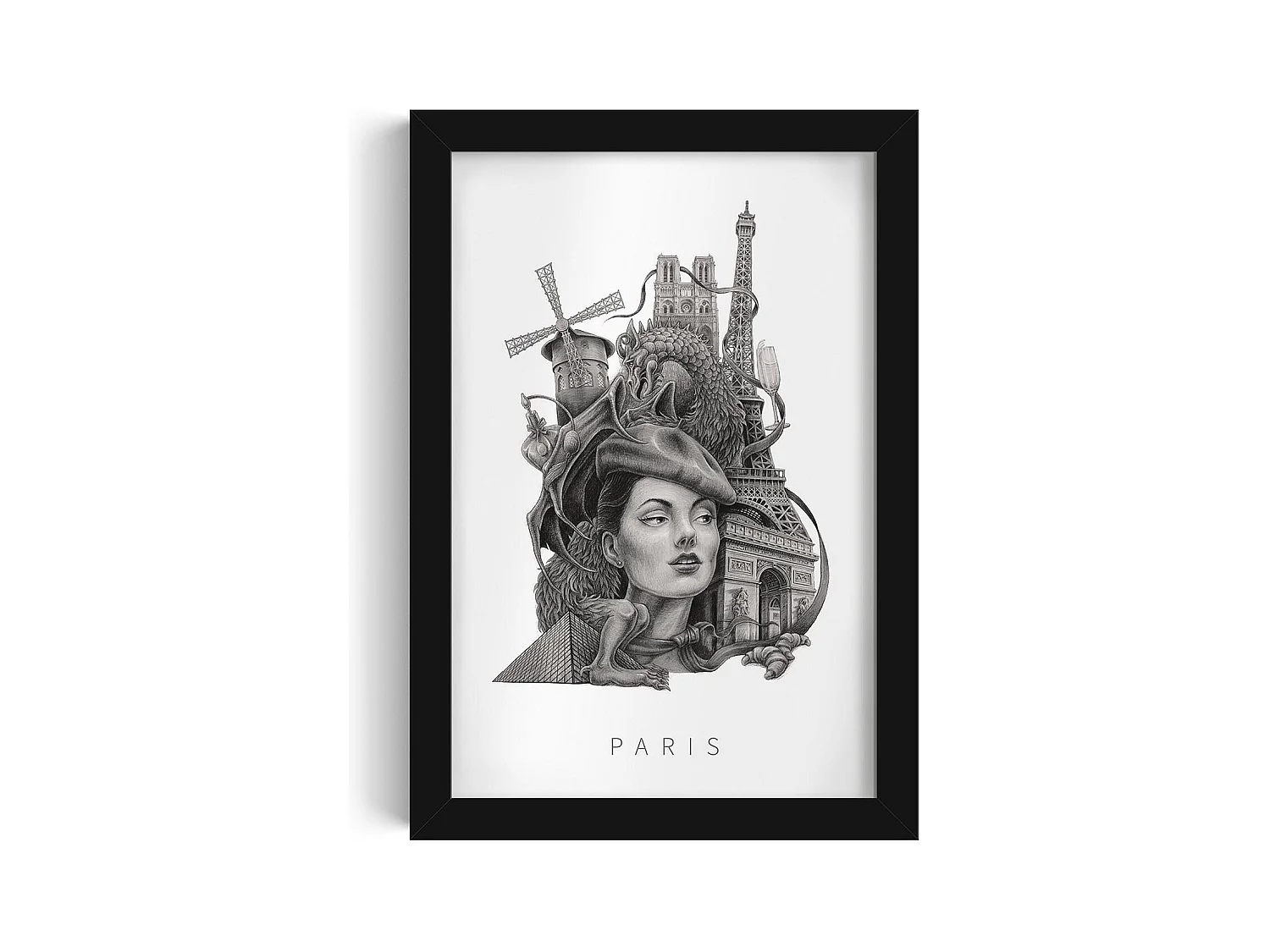 Image dans un cadre, décoration française moderne, cadre noir art Paris, imprimé Paris minimaliste, design Paris 20x30 cm.