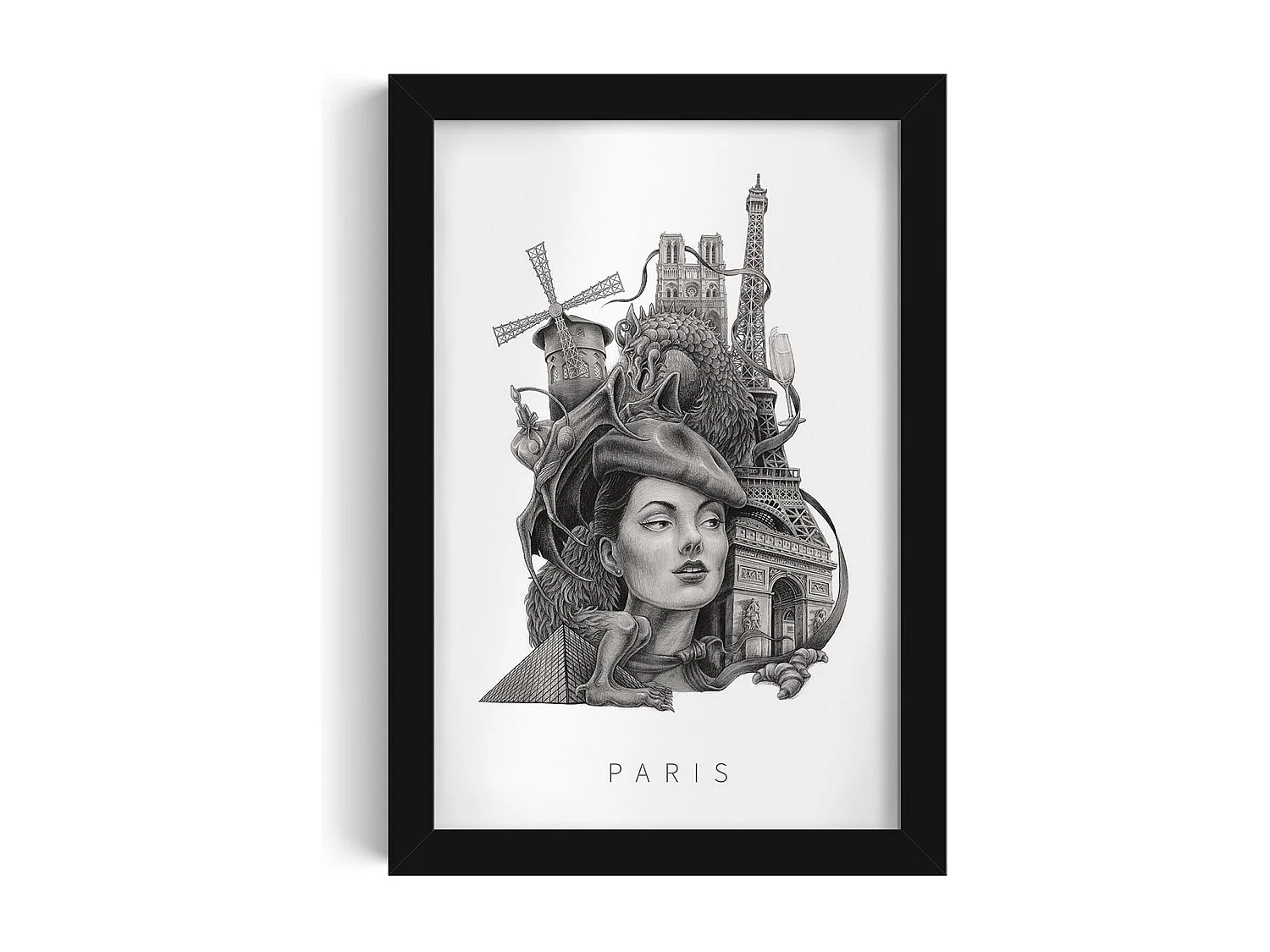 Image dans un cadre, décoration française moderne, cadre noir art Paris, imprimé Paris minimaliste, design Paris 20x30 cm.