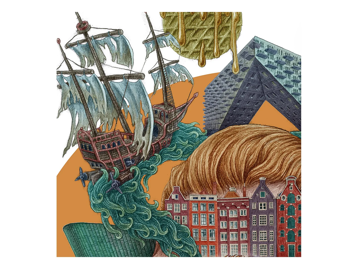 Affiche, décor de ville néerlandaise, Amsterdam, 42x59,4 cm art d'Amsterdam, imprimé urbain.