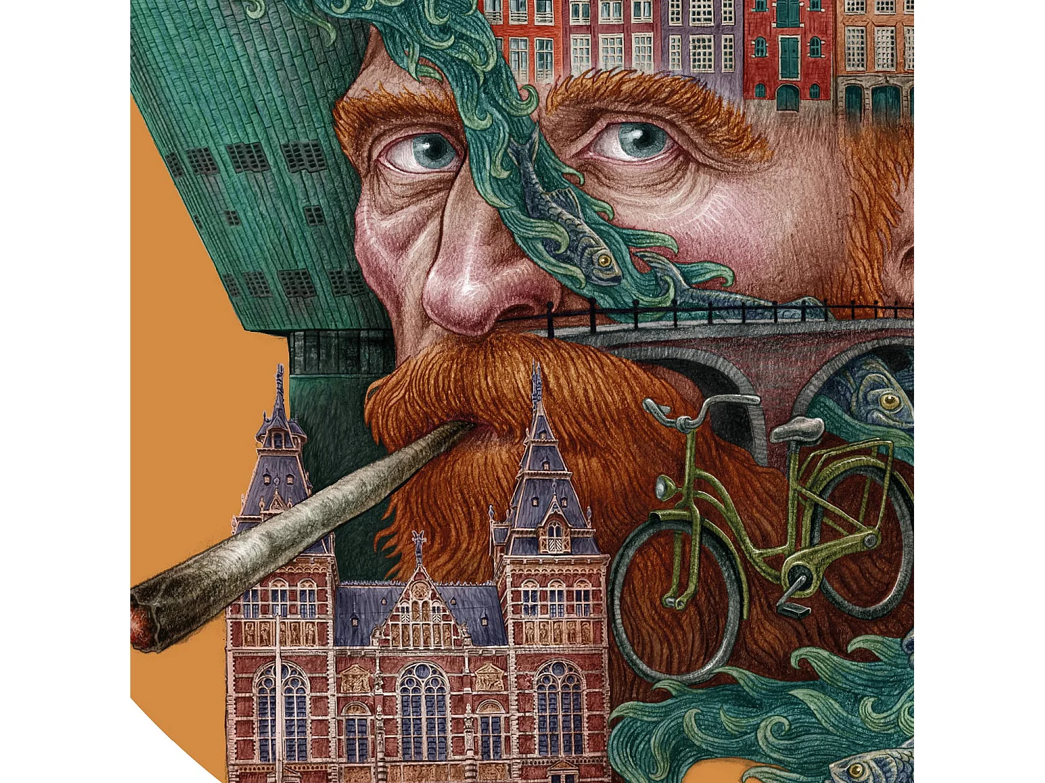 Affiche, décor de ville néerlandaise, Amsterdam, 42x59,4 cm art d'Amsterdam, imprimé urbain.