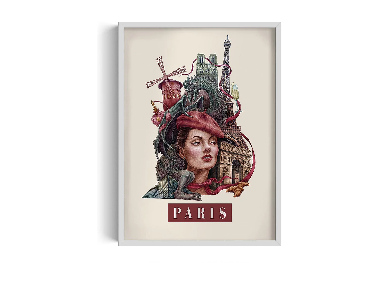 Gerahmtes Bild, elegantes Pariser Stadtdekor, weißer Rahmen der Pariser Kunst, Paris-Druck 50x70 cm, minimalistisches Paris-Bild.